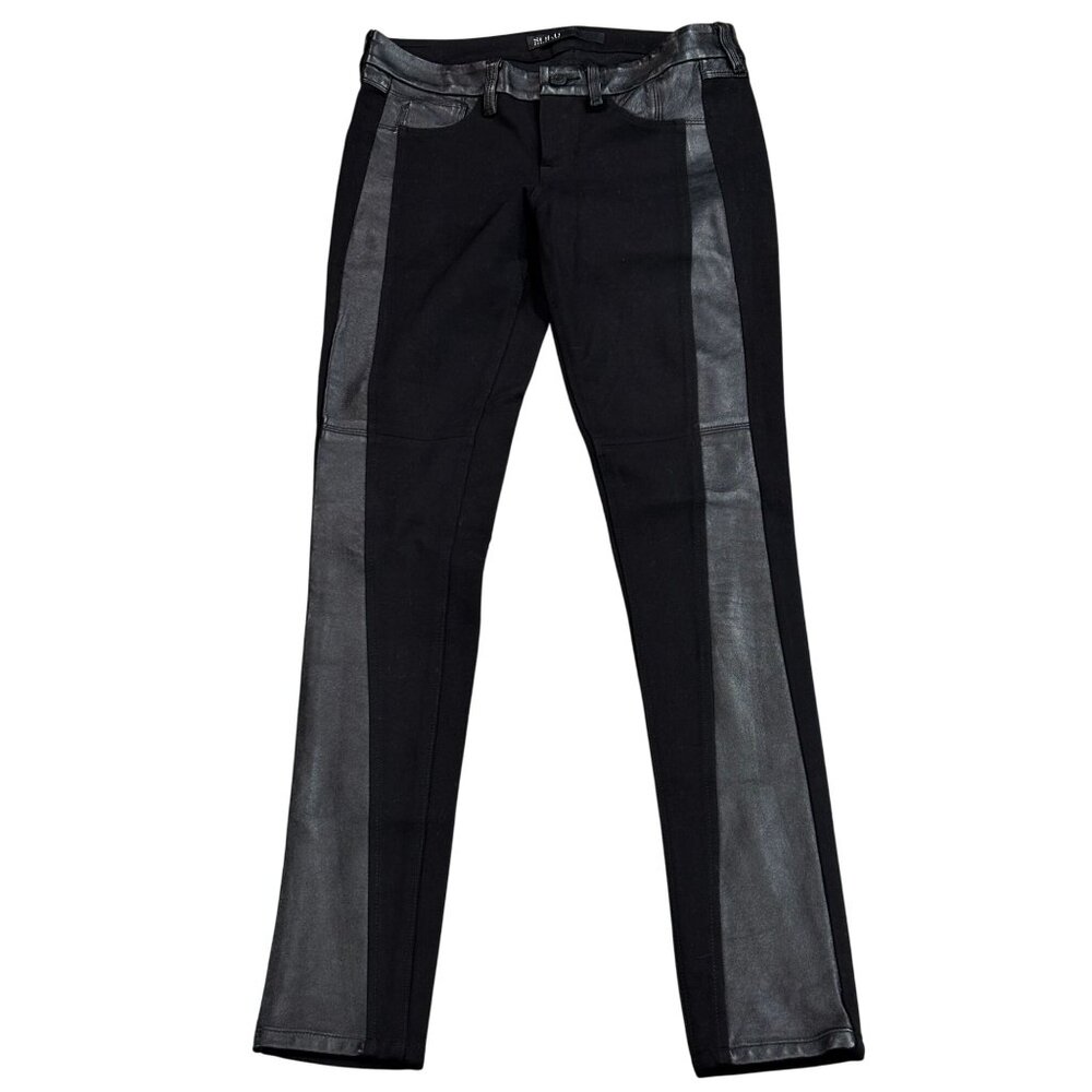 Solid Super Skinny Black Leather Accent Denim Pants Size 25
